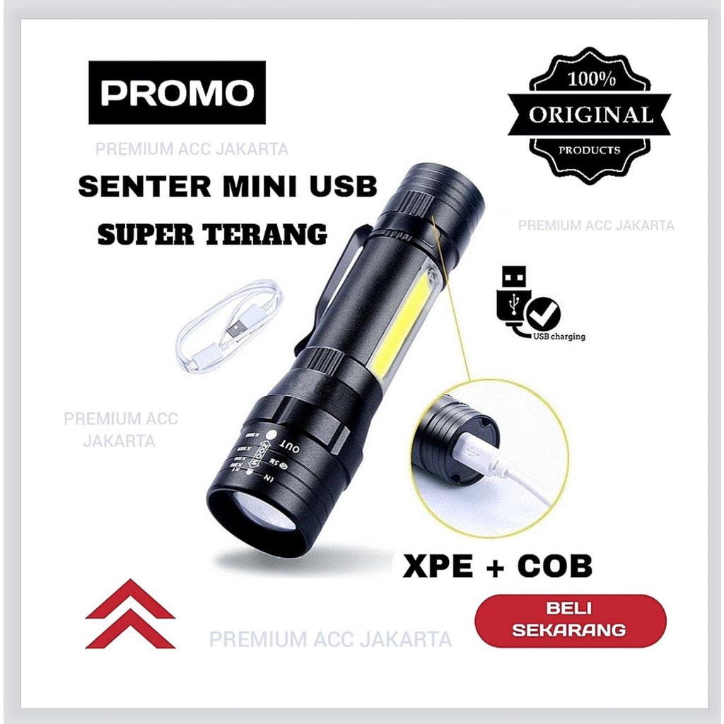 PROMO [ TERMURAH ] Senter Loreng/Senter Mini LED Sangat Terang Zoom XPE + LED Samping COB Nyala Sangat Terang USB / KEY LIGHT / KEYLIGHT / Senter Kepala / Senter Tourch