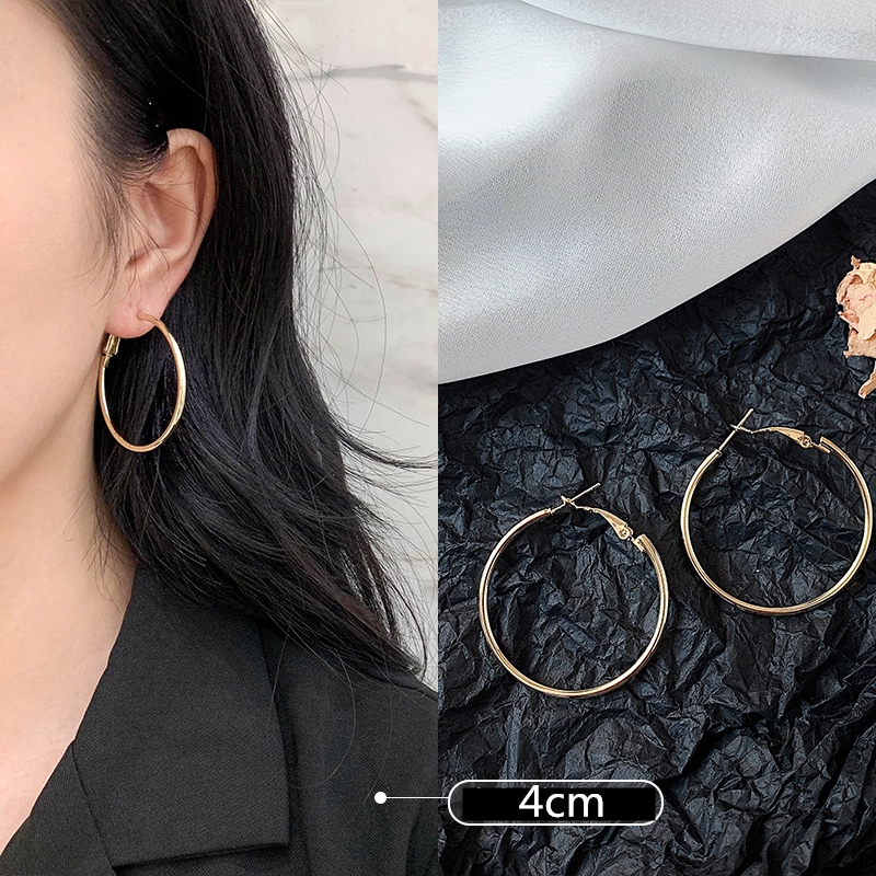 ladies accesories earrings Aksesoris fashion wanita gaya Korea sederhana klasik anting lingkaran besar berlebihan-Gold 4cm