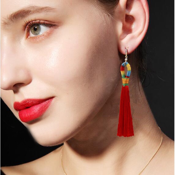 Panjang fringe anting-anting fashion Eropa dan Amerika besar merek aksesoris trendi wanita warna-war