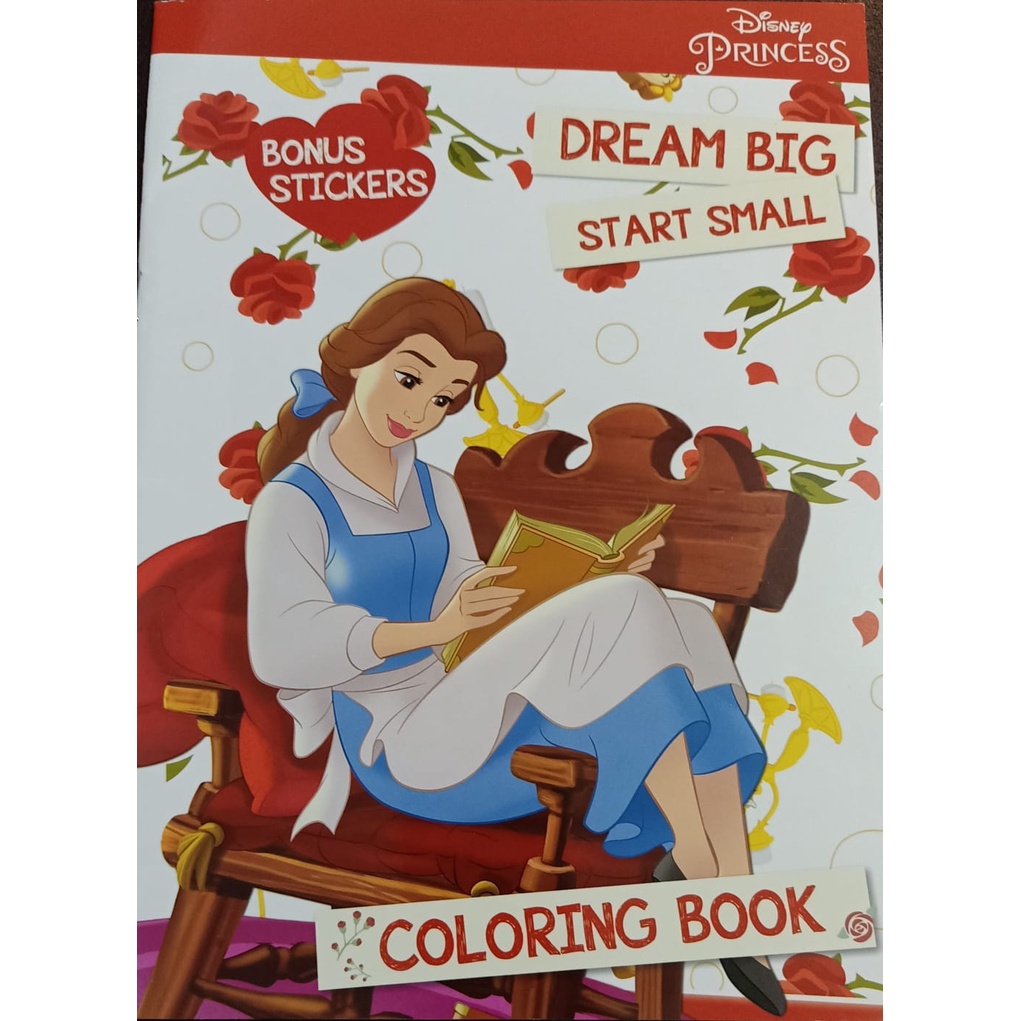 Buku mewarnai Disney Princess Belle Dream Big Start Small + Bonus Stiker