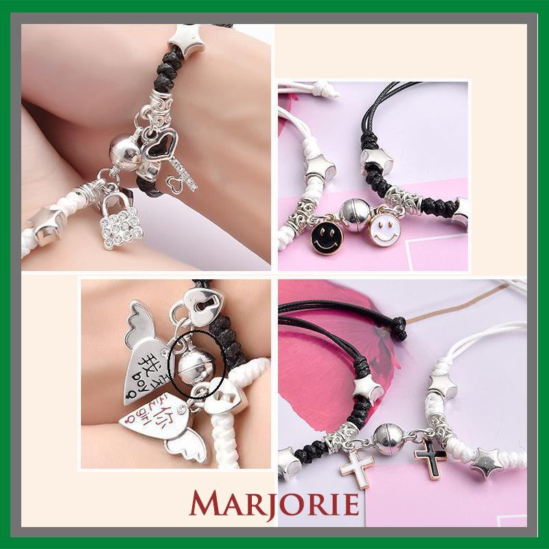 2 Pcs Fashion Magnet Gelang Palang Berbentuk Hati Kunci Gelang Wanita Pria Pasangan Perhiasan Aksesoris-MJD