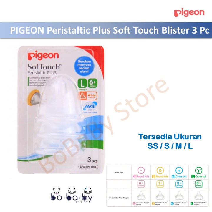 Pigeon Dot Bayi Nipple Soft Touch Peristaltic Plus Wide Neck S,M,L,LL, LLL kemasan box 1pc, 2pc dan blister 3pc