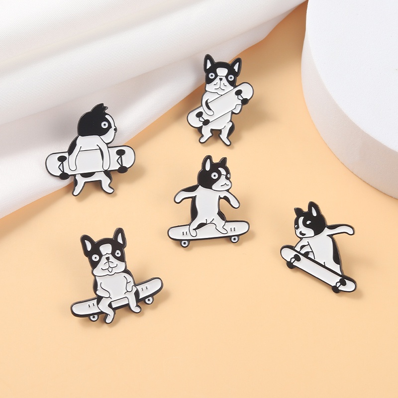 Animal Cartoon Dog Enamel Lapel Pins Dog Skateboard Badge Brooches Jewelry for Backpack Girls Women Clothes