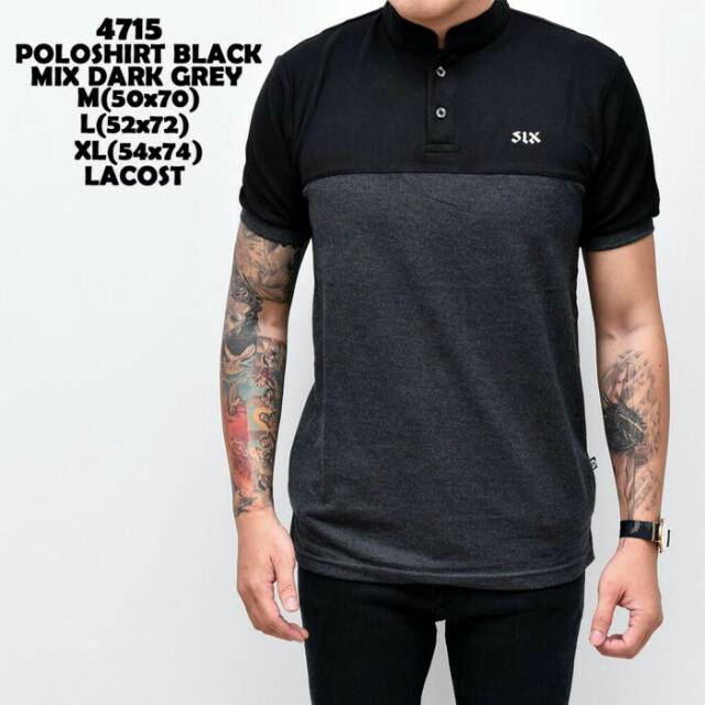 Kaos polo kerah koko hitam mix abu polos cowok pria