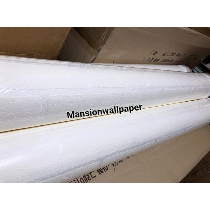 WALLPAPER DINDING MOTIF BATU BATA PUTIH 3D ROLL BESAR DISKON