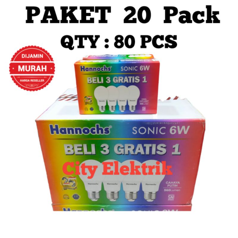 Hannochs Sonic Pack 6 Watt ( Paket 20 Pack ) 1 Dus 80 Pcs / 20 Pack ( Harga Grosir )