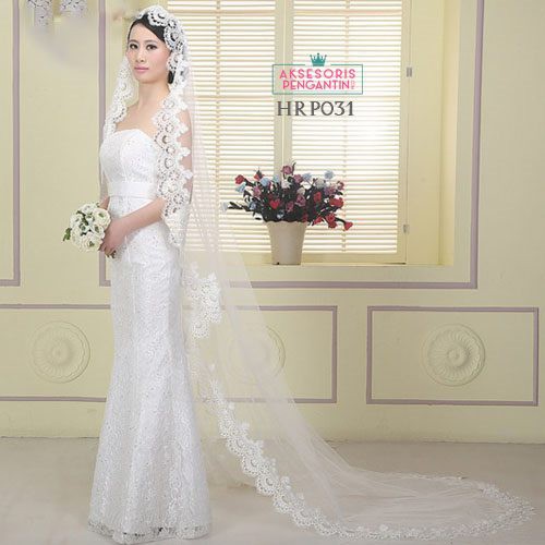 [BISA COD] AKSESORIS PESTA SLAYER PENGANTIN WEDDING VEIL BROKAT PUTIH HRP031