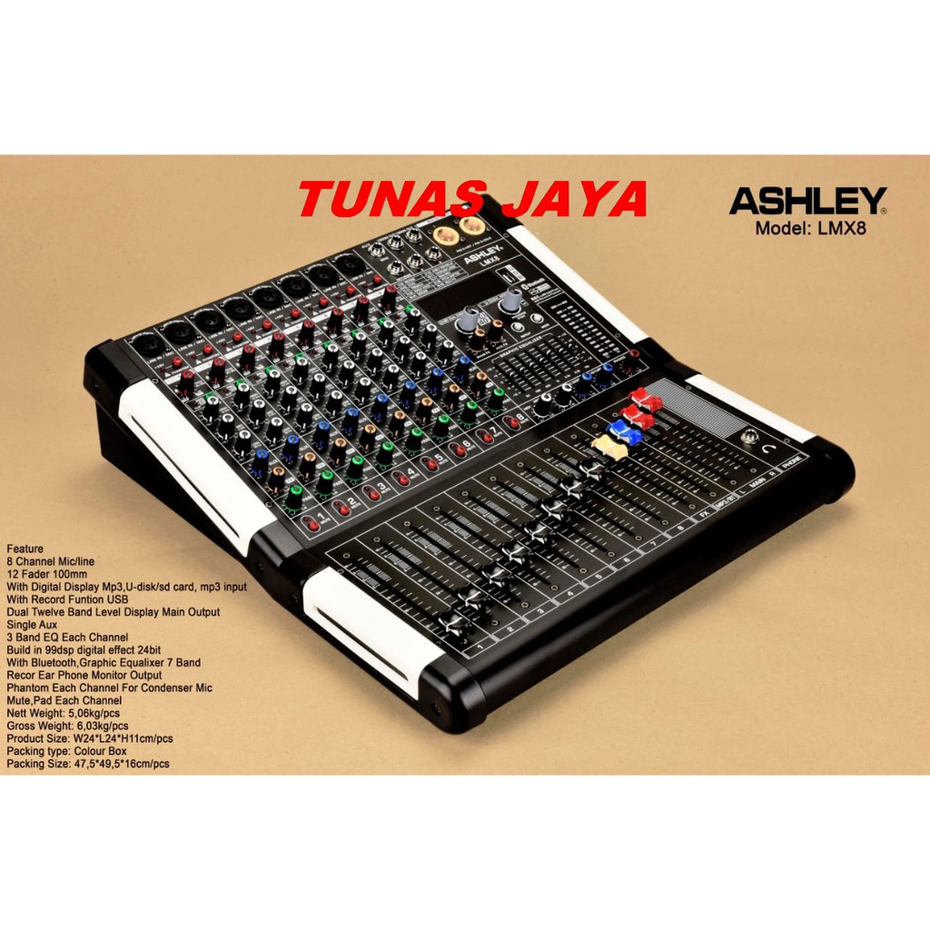 Mixer ASHLEY LMX8 - LMX 8 8 Channe Usb Bluetooth FullMono Original