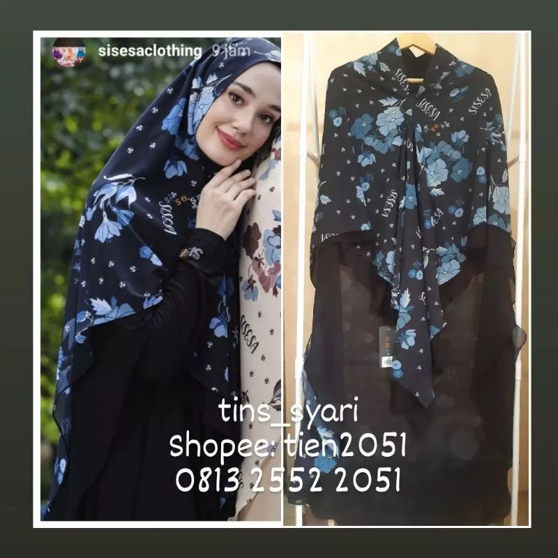 Sisesa khimar naura black motif printing
