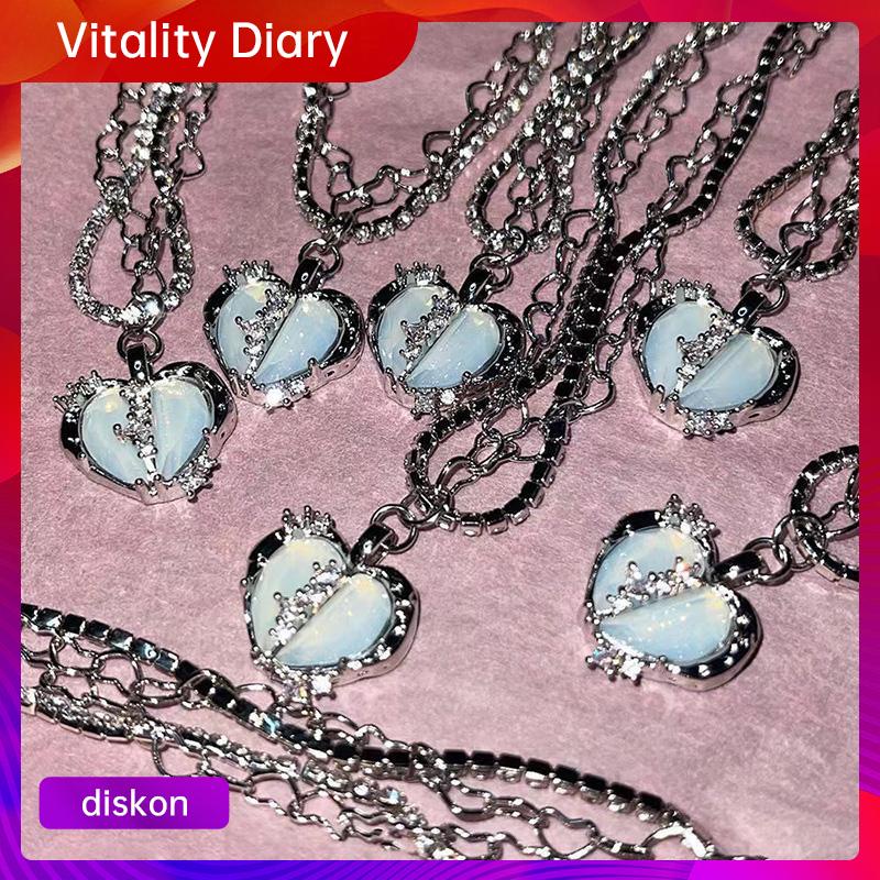 【COD❤️】Split Love Multi-layer Flash Diamond Zircon Kalung Wanita Manis Keren Temperamen VDY