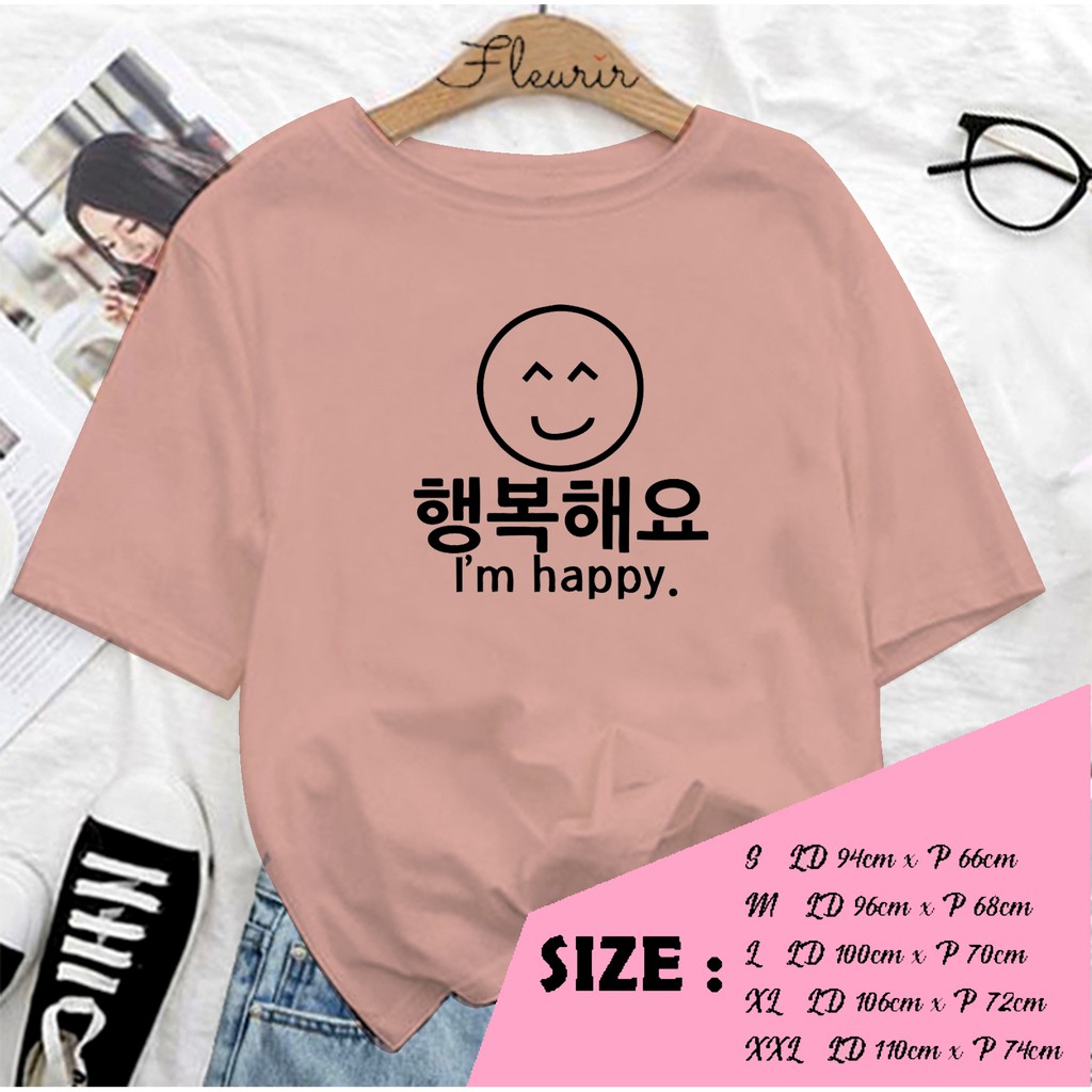 FLEURIR - KAOS KPOP IM HAPPY PL WANITA DEWASA LENGAN PENDEK TEE UNISEX OVERSIZED JUMBO