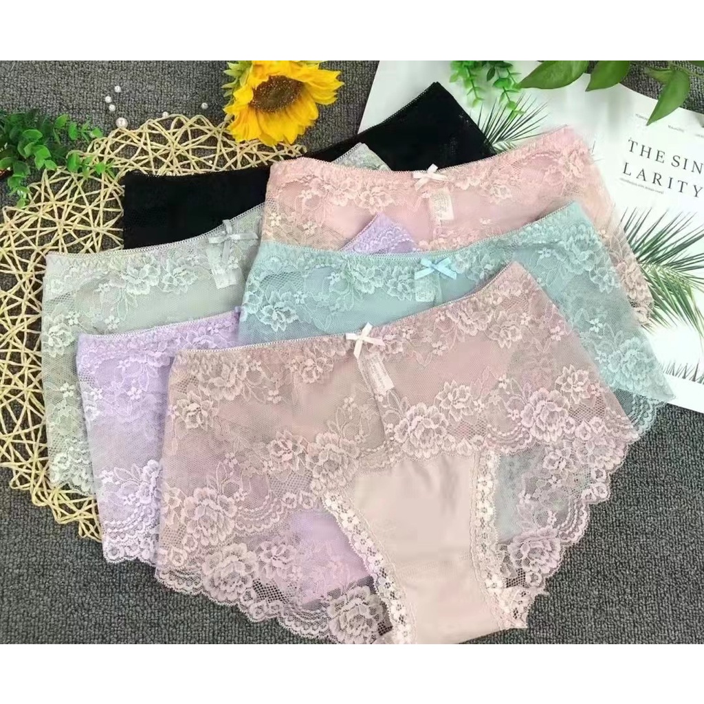 Celana Dalam Wanita Sexy Seamless Renda Brukat Bahan Satin