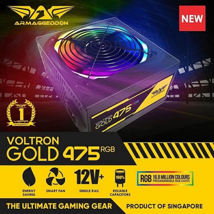 Powersupply Armaggeddon Voltron Gold 475 RGB 80 Plus Ligthning PSU Gaming Daya PUre 475W Hampir 500W With RGB Silent Fan 3 Tahun Garansi Resmi