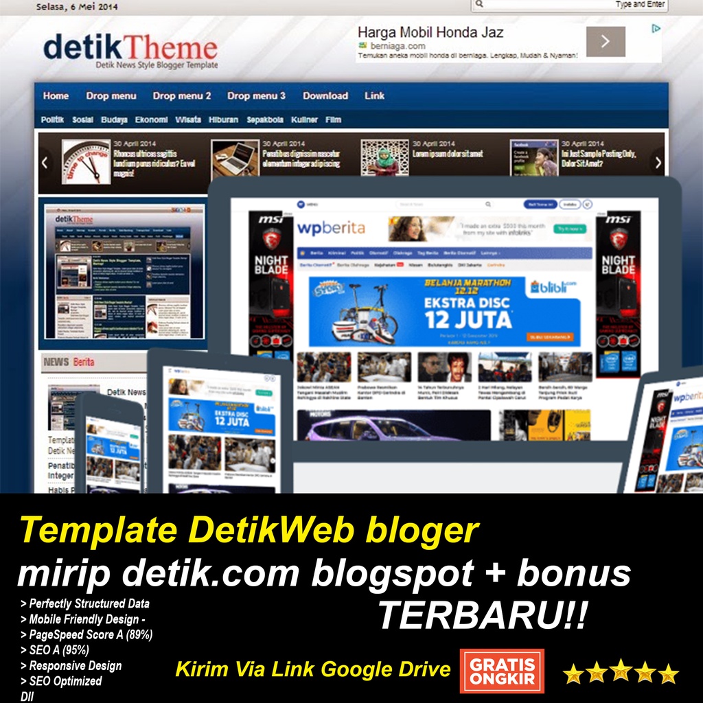 Template DetikWeb bloger mirip detik.com blogspot + bonus