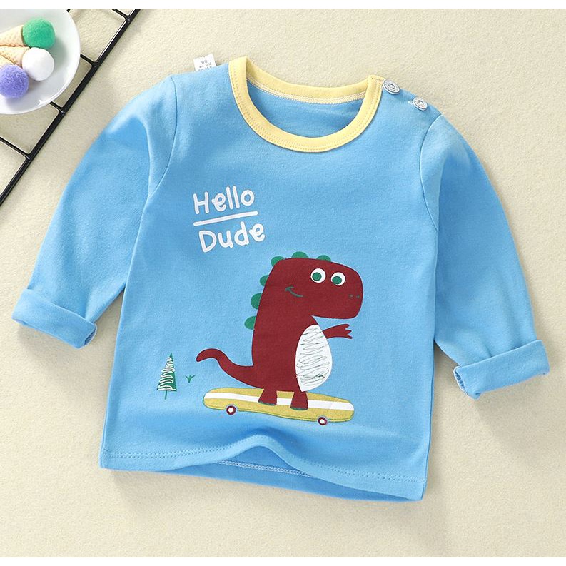 Baju Tshirt Atasan Kaos lengan panjang Kancing Pundak Anak bayi laki-laki Perempuan-4