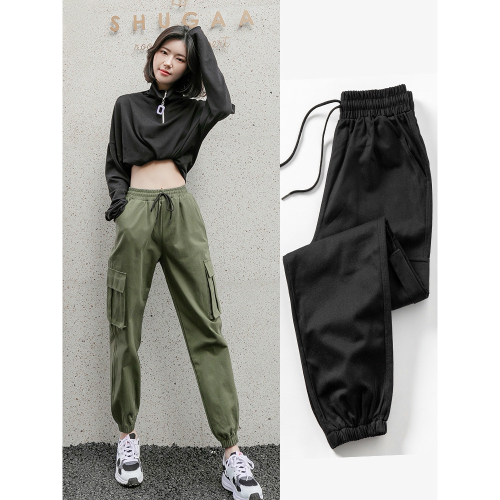 Celana Panjang Cargo Casual Longgar Pinggang Karet dengan Celana Panjang Cargo Casual Longgar Pinggang Karet dengan