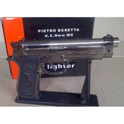 Lighter / Korek Api Pistol Model PIETRO BERETTA US .9mm M9 ( Black &amp; Silver / Chrome)