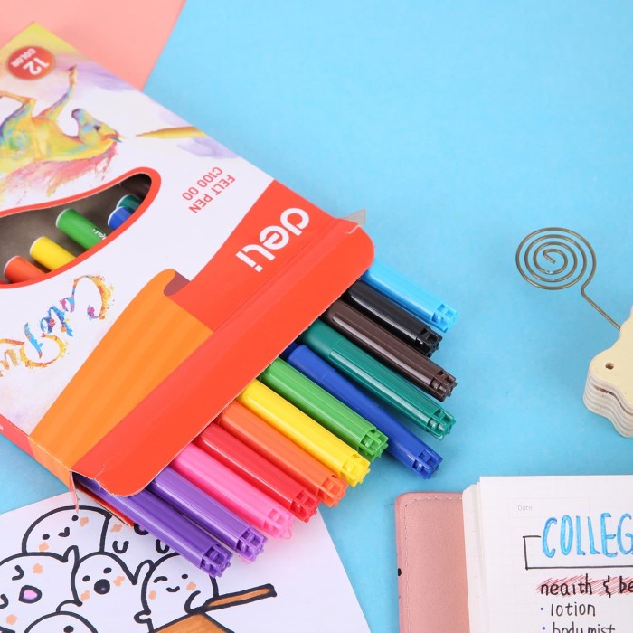 Deli EC10000 felt pen spidol 12 warna colors tidak beracun warna cerah