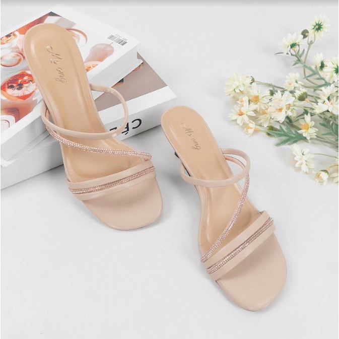 JY MSW 03 Sandal High Heels Open Toe Wanita Slanted Rope Terbaru Import