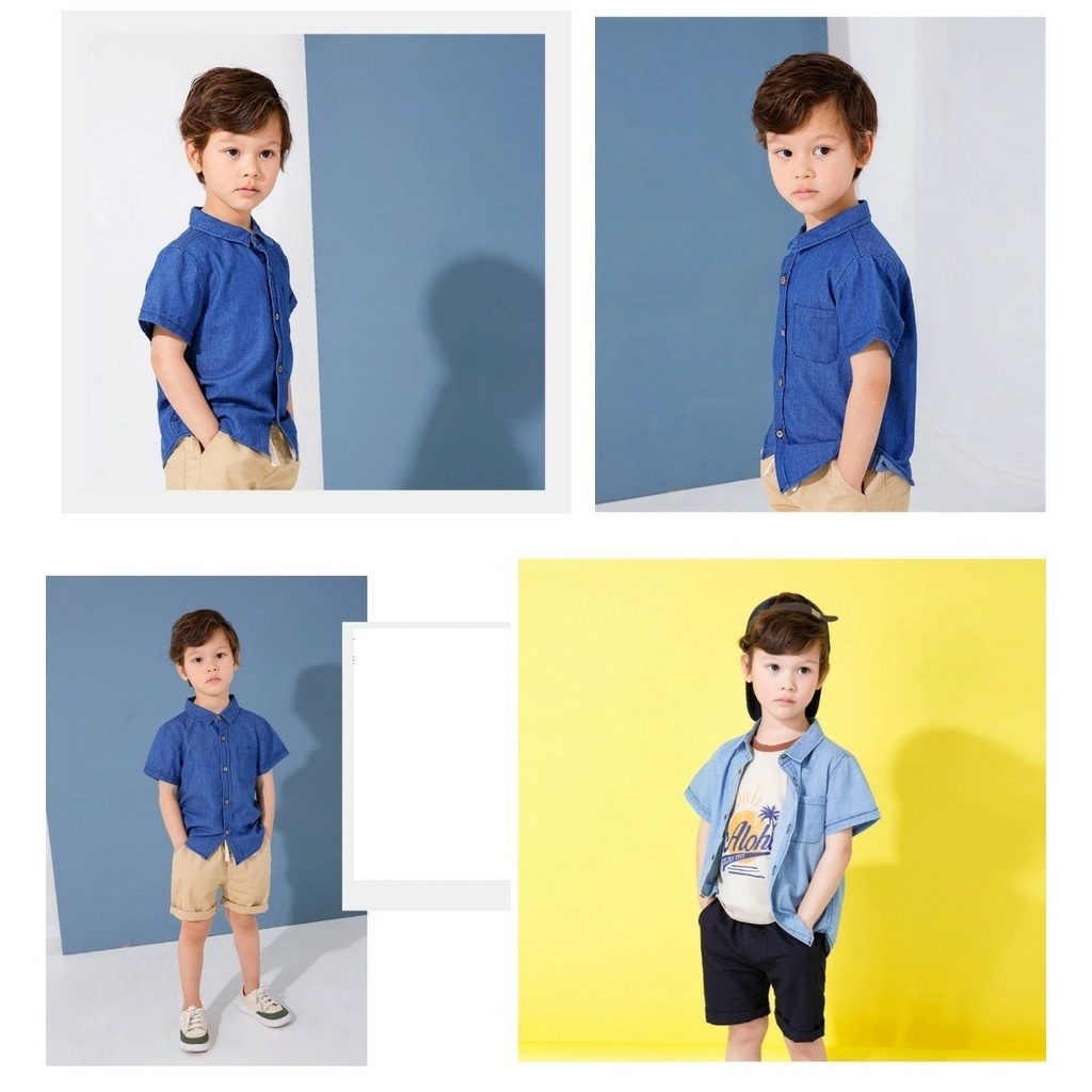 JOSJOLI_STORE/Kemeja Kids Jeans Miko/Pakaian Anak Laki-Laki Lengan Pendek/M L XL XXL