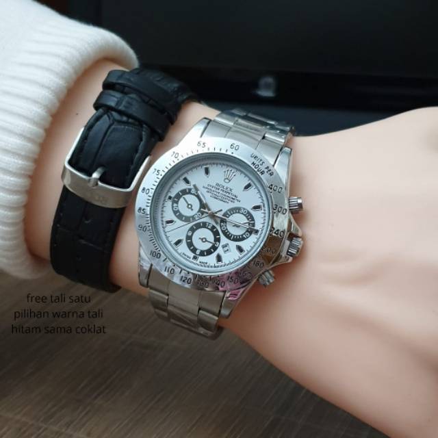 Jam Tangan Pria Rolex Daytona Free Tali Kulit - Jam Tangan Rolex Bonus Tali Kulit - Warna Pilihan