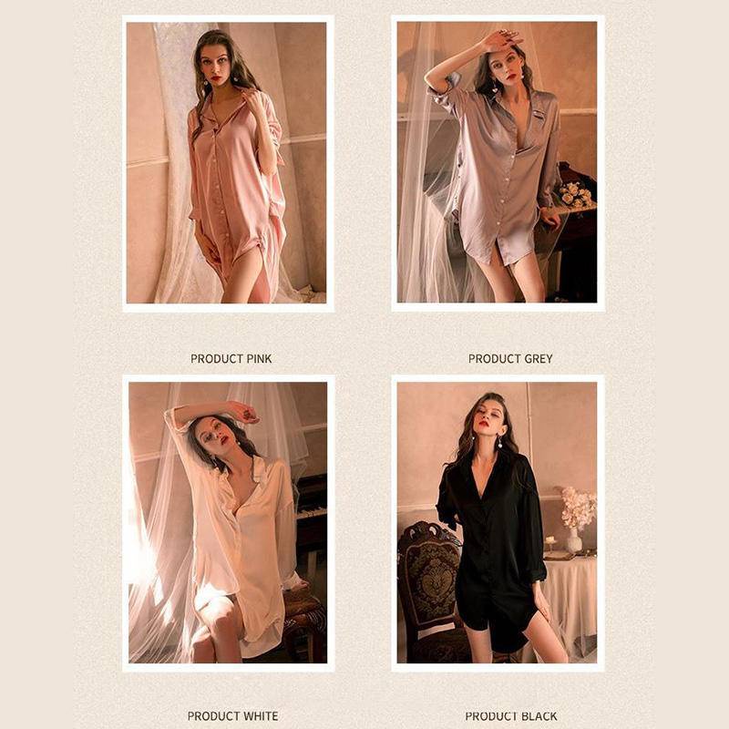 【Wetrose】Night Sexy Lingerie Boyfriend Style Shirt Pajamas Plus Size Uniform Baju Tidur Wanit Sexy Kimono