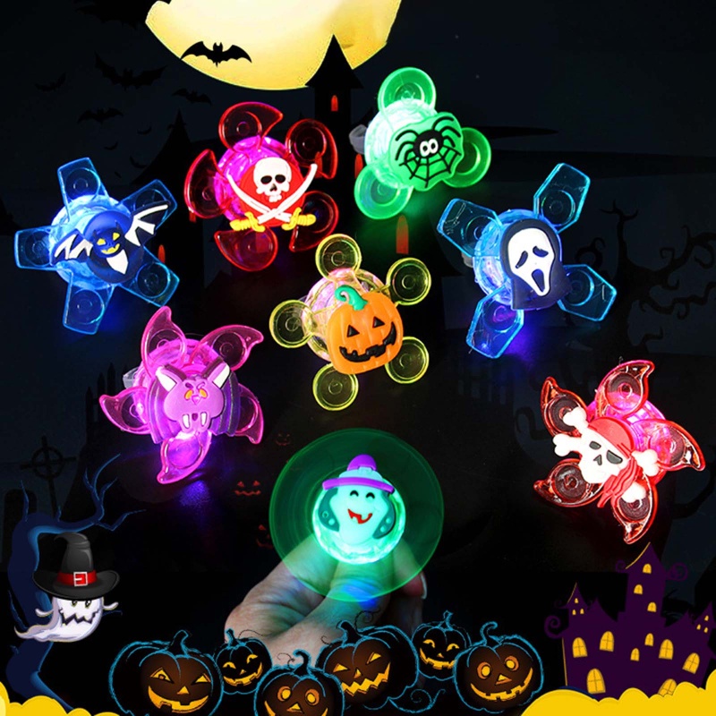 Cincin Jari Terbuka Spinner Putar Dengan Lampu LED Untuk Aksesoris Kostum Halloween Anak