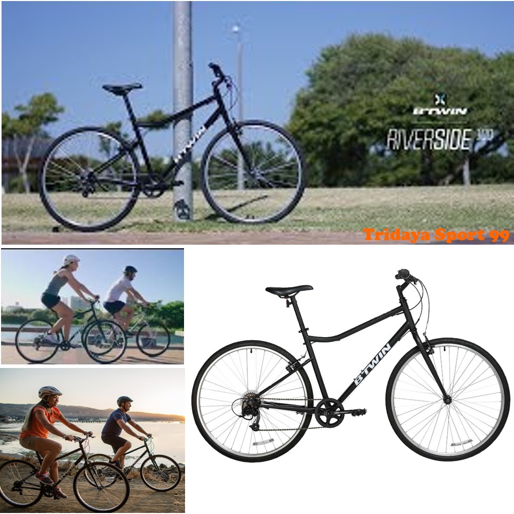 SEPEDA BTWIN MURAH 100" MATT RIVERSIDE SEPEDA HYBRIB SEPEDA ORIGINAL BTWIN   - HITAM