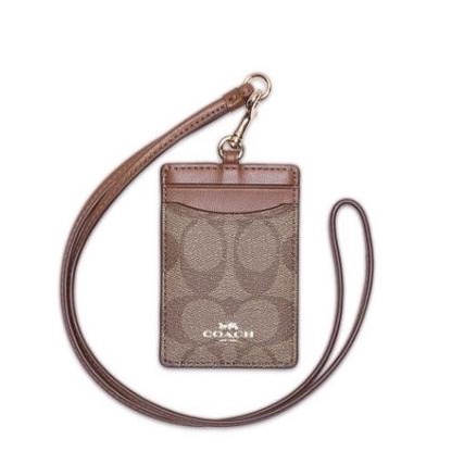 

}}}}}}] Coachh CH Signature ID Holder Card Lanyard Original - Brown Saddle rb