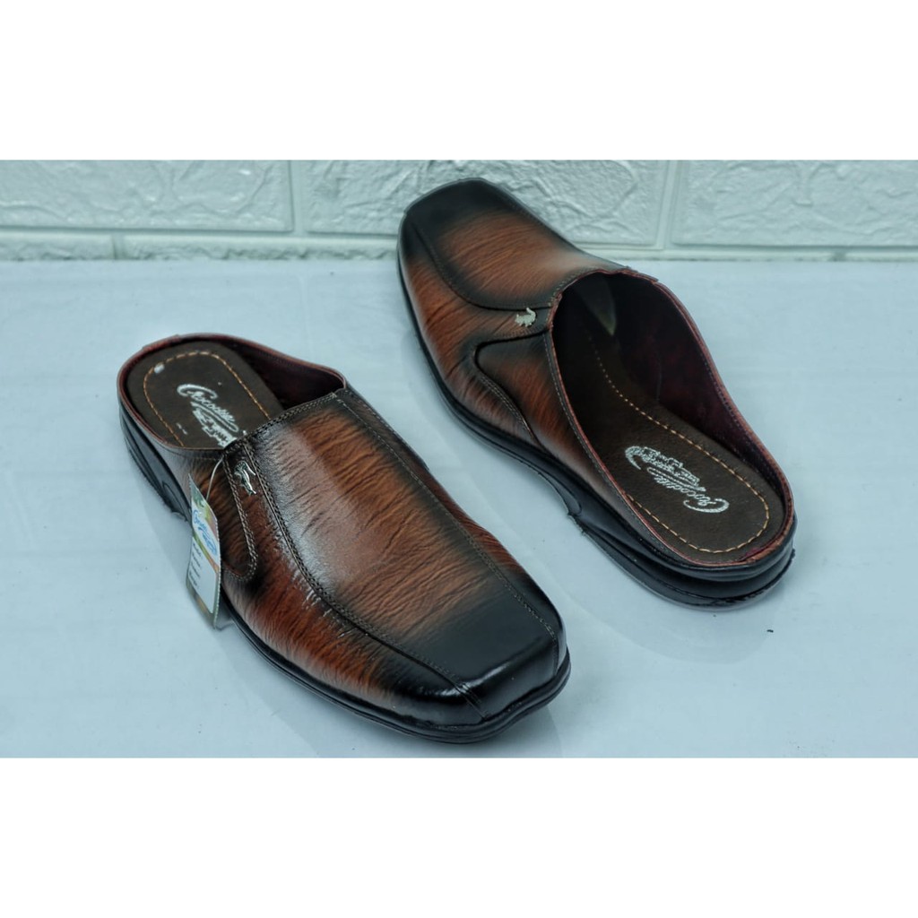 SL06 Sepatu Sandal Pria Kulit Sapi asli 100% Sandal Slop Bustong Corak Khas Kulit Sendal Motif kulit