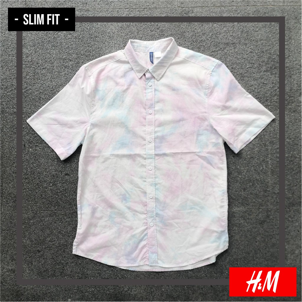 Kemeja Pria DIVIDED H&M HnM Lengan Pendek Tie Dye Pink ORIGINAL