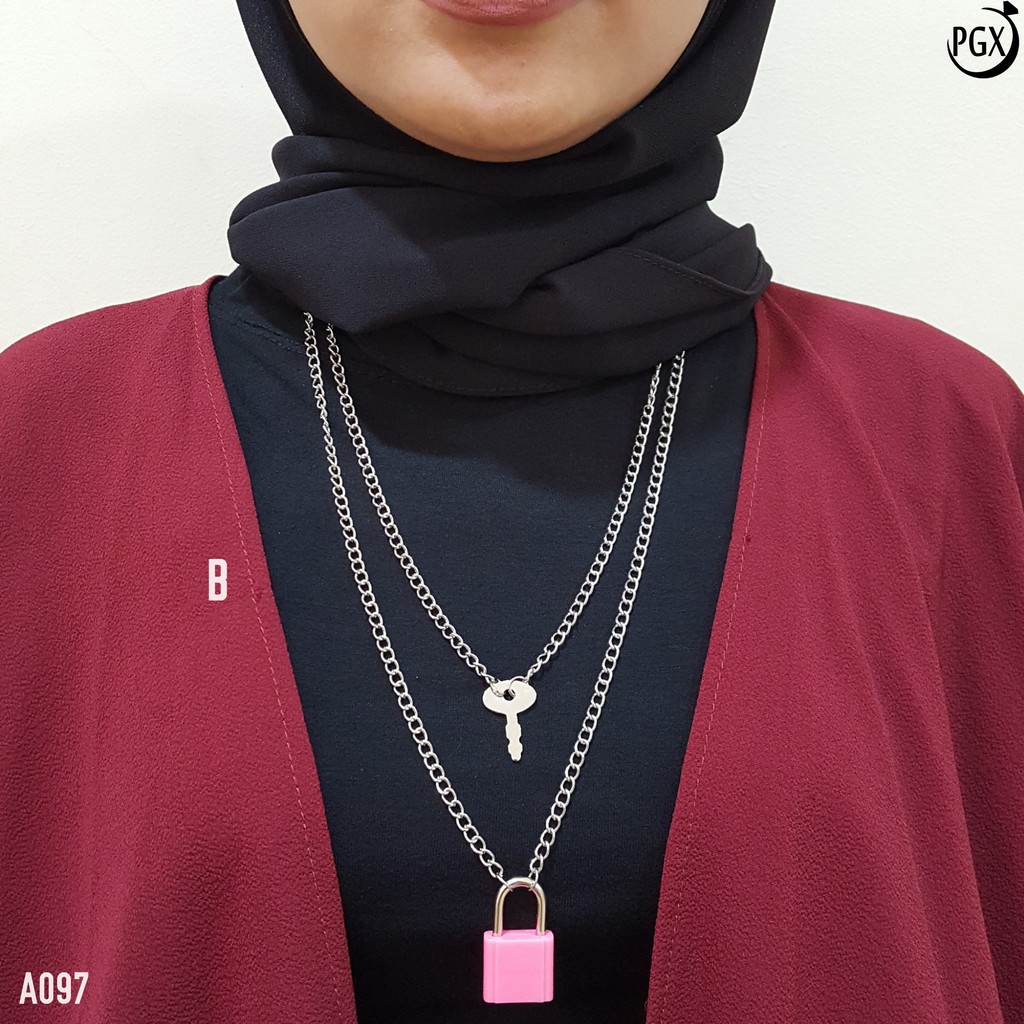 PGX Kalung Rantai Wanita Gembok Panjang Hijab Multilayer - A097