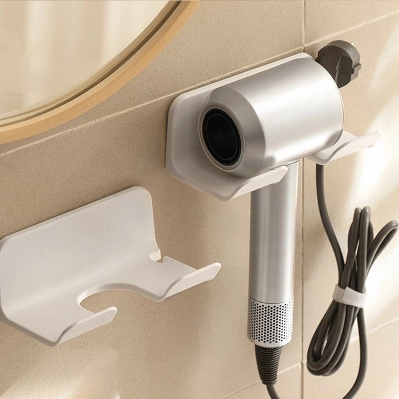 Stand Holder Hair Dryer Bahan Plastik Dengan Perekat Untuk Kamar Mandi