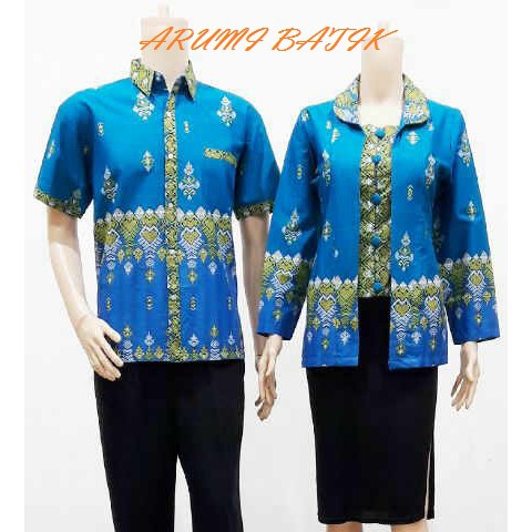 PROMO Sarimbit / Couple / Atasan / Seragam Batik 1548 Biru BIG SIZE