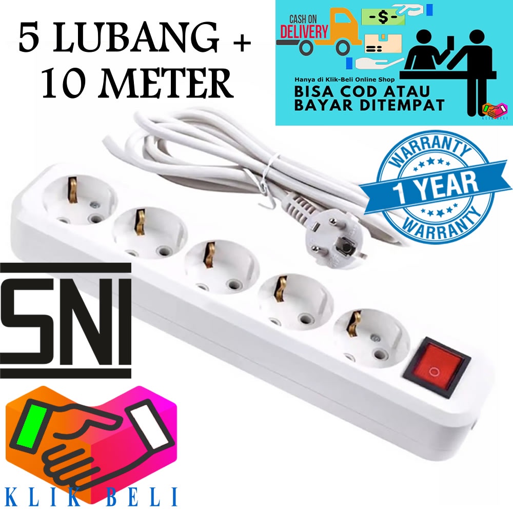 Stop Kontak 5 Lubang SNI Original + Panjang Kabel 10 Meter Colokan Cok Listrik Sunfree