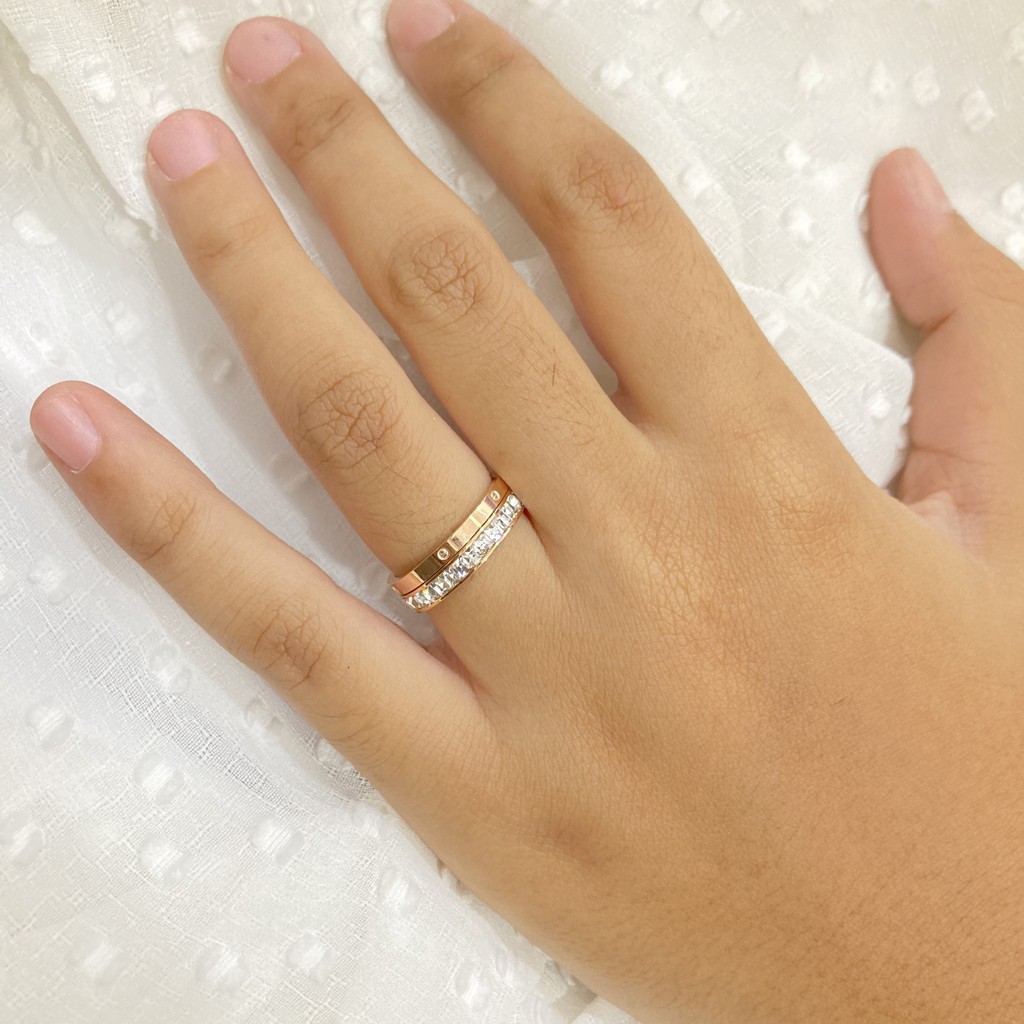 Cincin Permata Titanium 2 in 1 Anti Karat Aksesoris Perhiasan Wanita