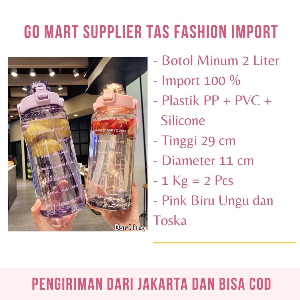 Botol Minum Korea 2 Liter Kekinian Viral - Botol Minum Motivasi Transparan 2 Liter Terbaru - Botol Minum Jumbo Food Grade Import Terbaru - Botol Minum Olahraga [BT02]