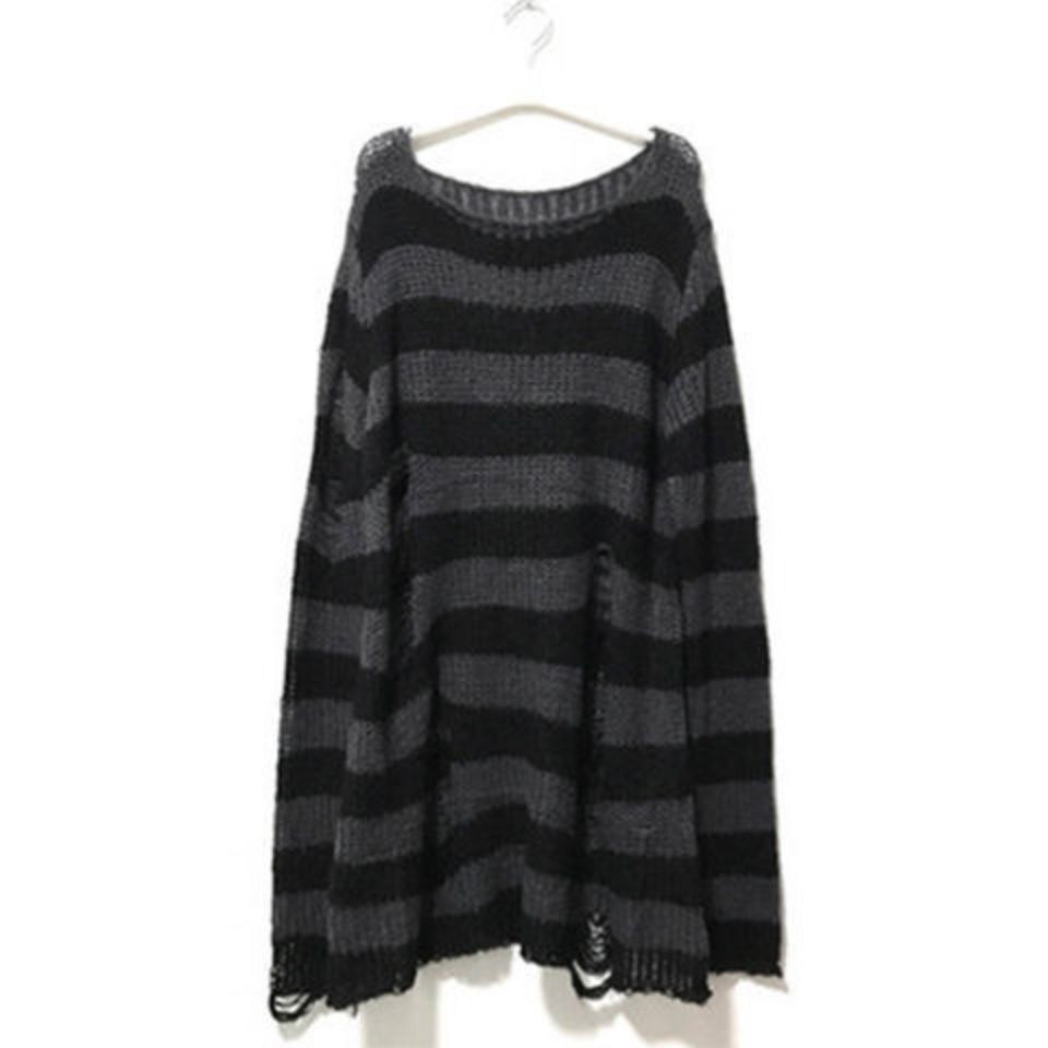 Suhao Mid-length Punk Dark Clothes Eropa dan Amerika Broken Fall/Summer Sweater Pasangan Wanita Terdampar longgar Fit Populer Knitwear