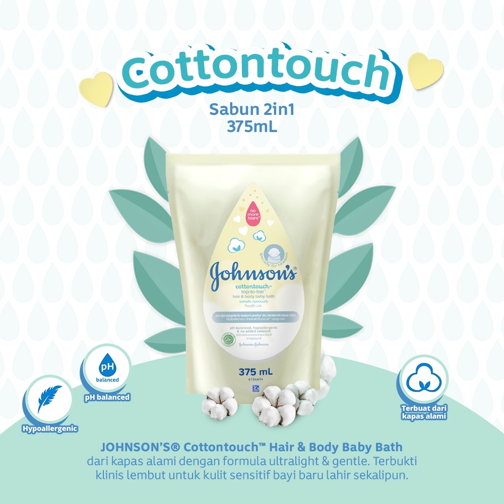 JOHNSON'S CottonTouch Top-to-Toe Hair &amp; Body Baby Bath - Sabun Bayi 2in1 Refill 375ml