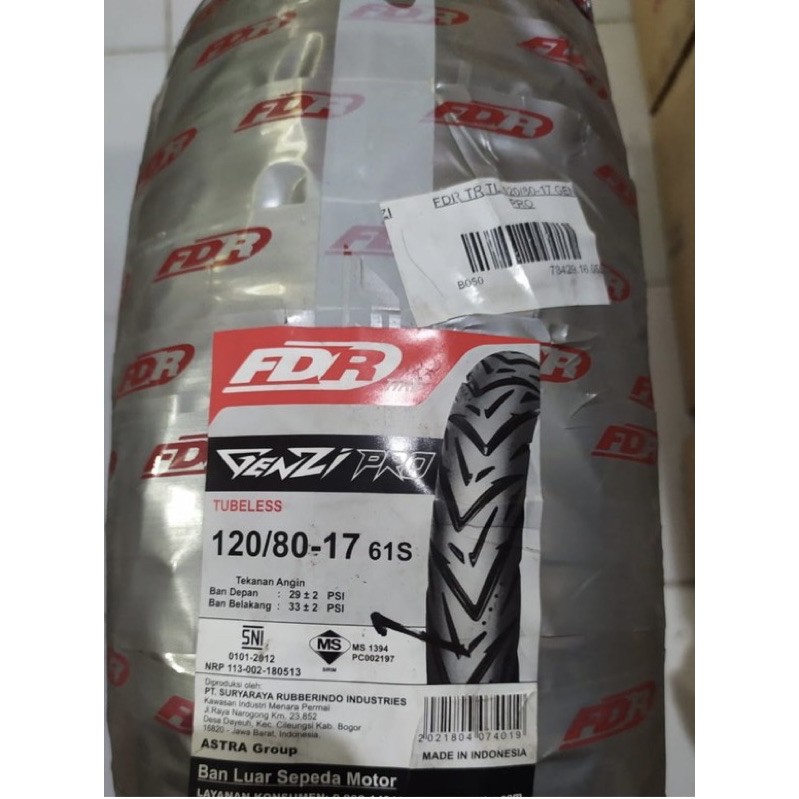 Ban Motor FDR Genzi Pro 120/80 Ring 17, Tubeless
