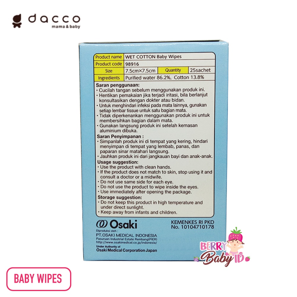 Dacco Baby Wipes Tisu Basah Bayi Pembersih Mulut Gigi Muka Tubuh Bayi Berry Mart