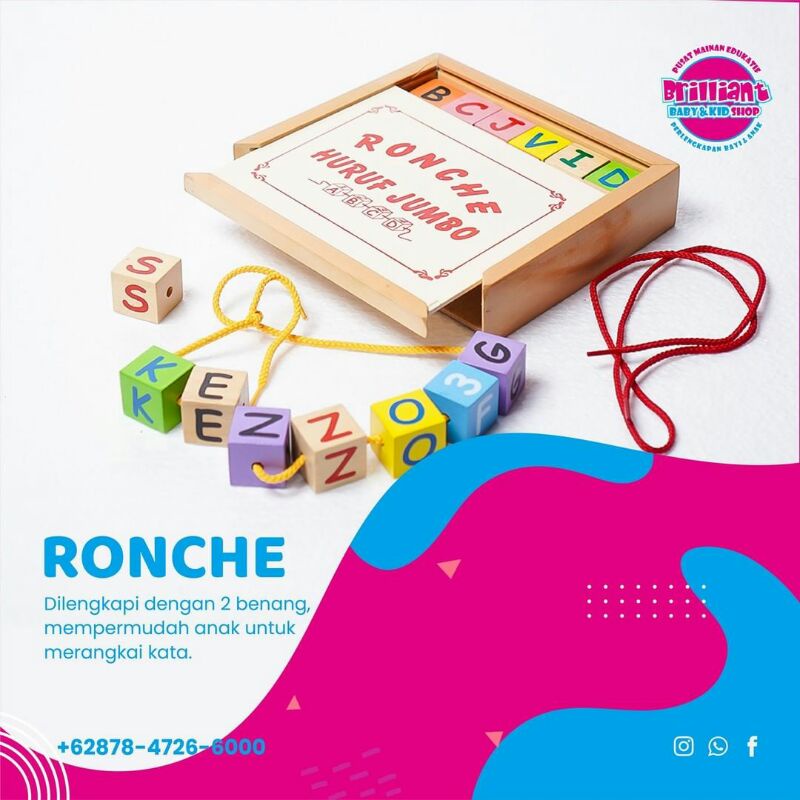 Mainan Kayu Edukatif Anak Ronche Huruf Jumbo/ Meronce Abjad Jumbo