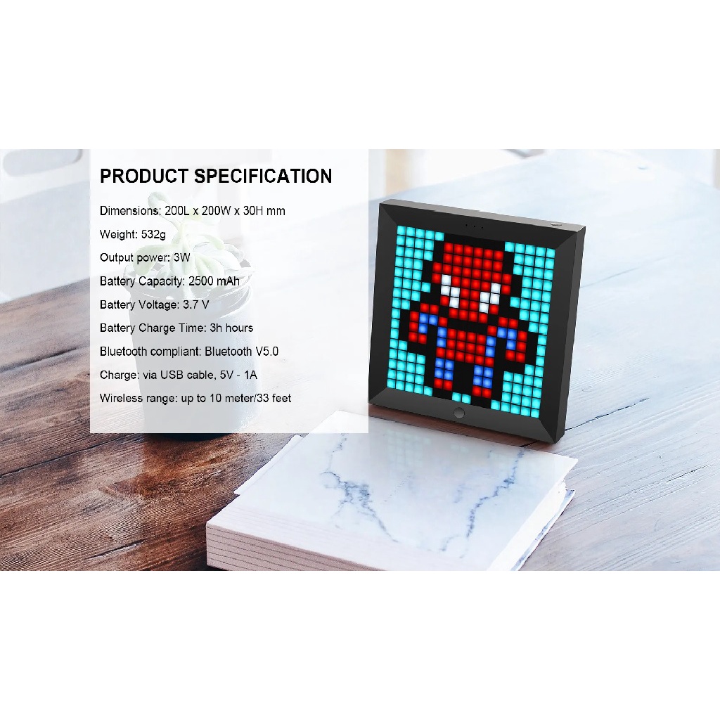 DIVOOM PIXOO - DIY Pixel Art Frame 16x16 RGB LED Display App Control - Frame Digital untuk Pixel Art 16 x 16 RGB LED