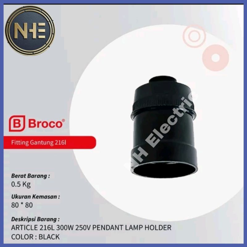 Fitting Lampu Gantung 216L Hitam Broco Pendant Lamp Holder Broco
