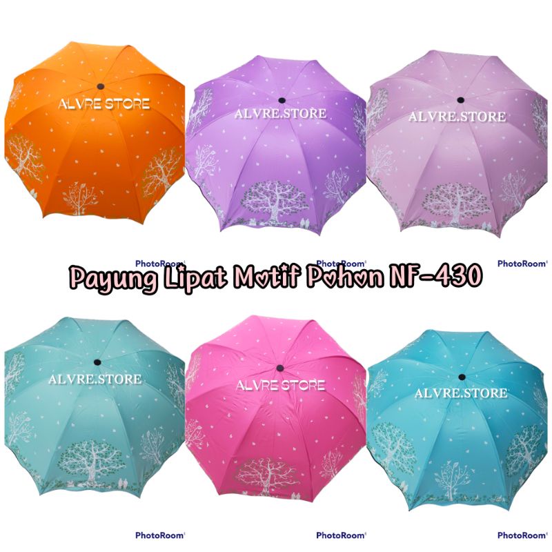 Payung Lipat 3 Motif Pohon Nagoya NF430 Lapisan Hitam Anti UV Kuat Kokoh