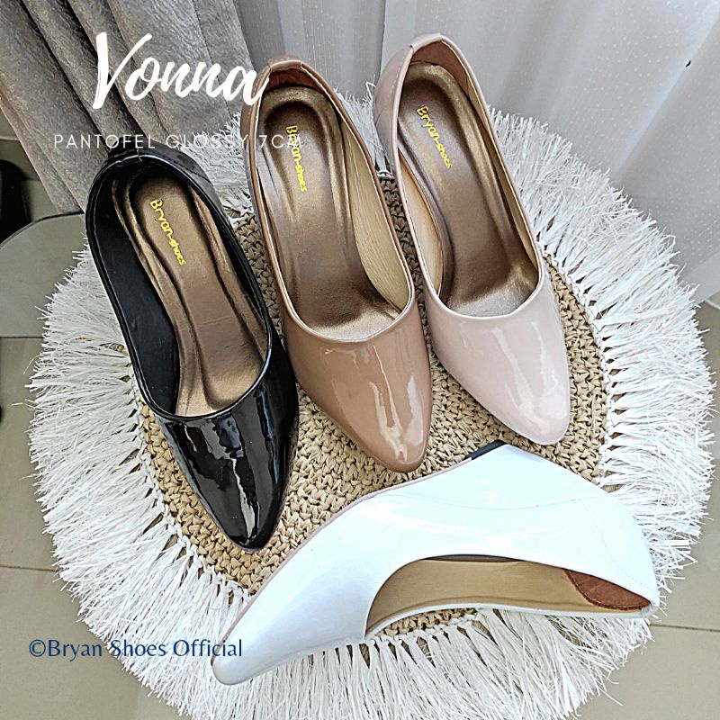 Bryan Vonna Pantofel Wedges 7cm 3cm Glossy Formal Kantor Kilap 36-40 41 42 43 Jumbo Oversize Bigsize