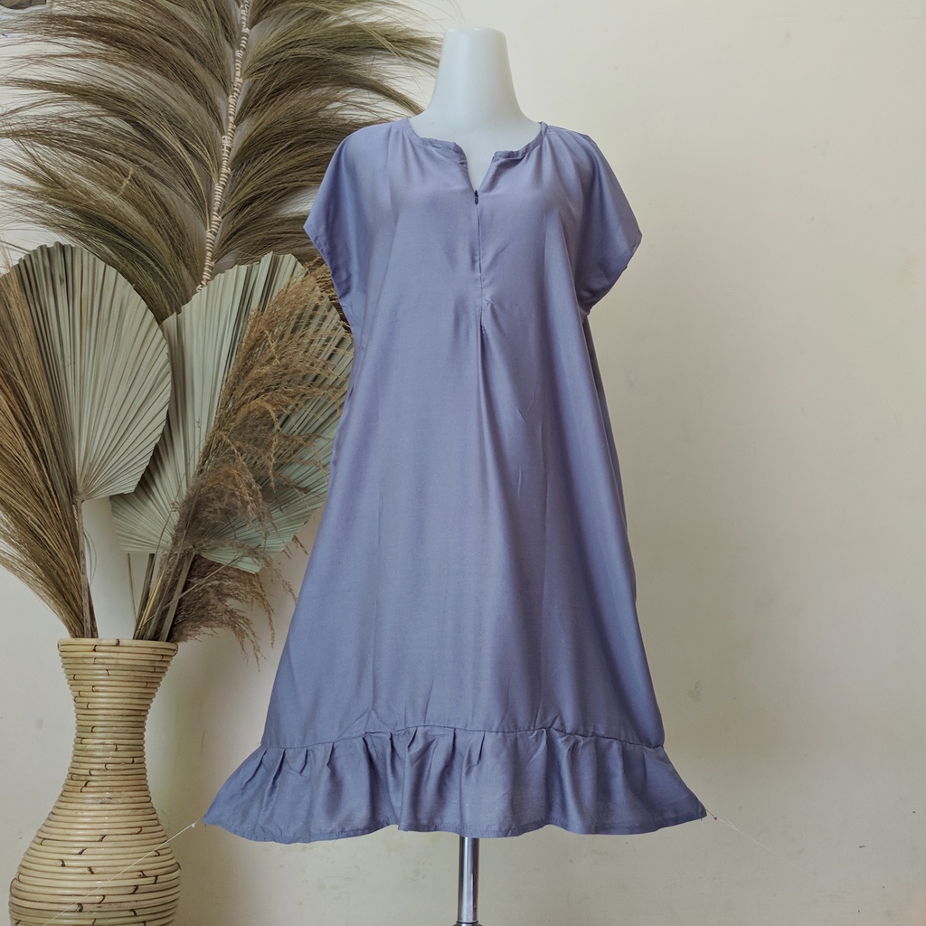 Daster Mega Polos Ruffle / Rempel Selutut Jumbo XXL LD 120 Bahan Rayon Busui Friendly by Kadina-Polos Grey