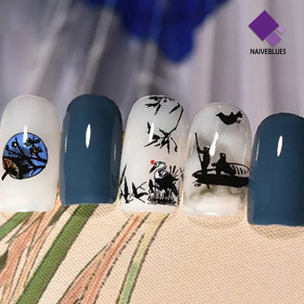 Naiveblue &gt; Stiker Kuku DIY Motif Bunga Model China Untuk Nail Art