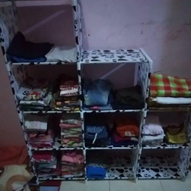 (gojek) Rak Portable 3 Sisi Grey / Lemari Portabel 9 Ruang<br />l / Rak Buku Multifungsi