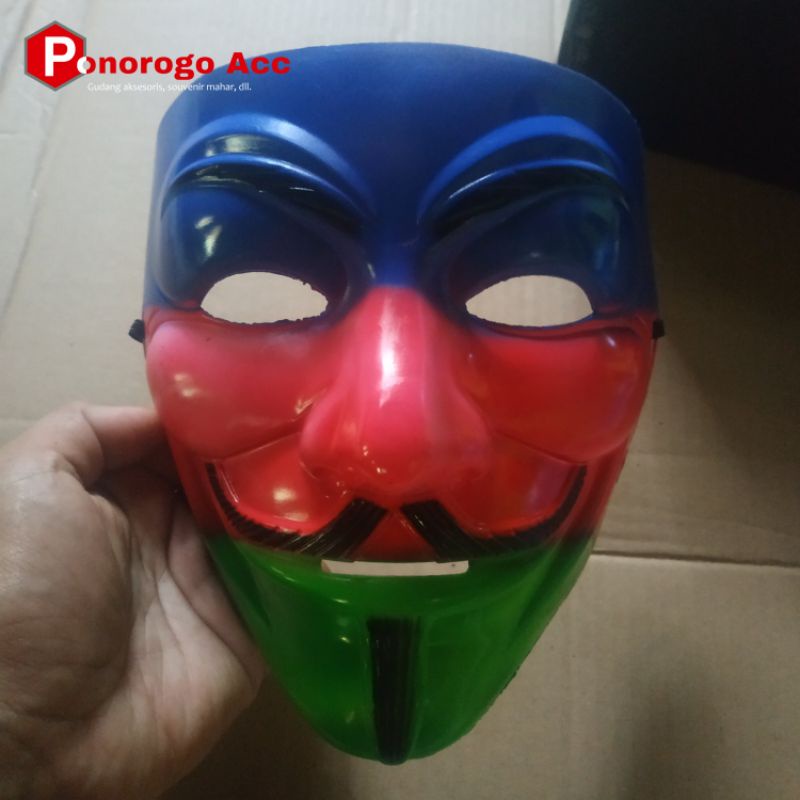 (Packing Box) Topeng anonymous Gambia version topeng hacker versi gambia eceran murah topeng anonymous warna biru merah hijau topeng anonimus topeng hacker topeng pesta topeng hallowen topeng v for vendetta mask